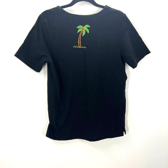 Kakcus Vintage Black Embroidered Tropical Aloha Flamingo Blouse Tshirt Medium - Picture 2 of 9